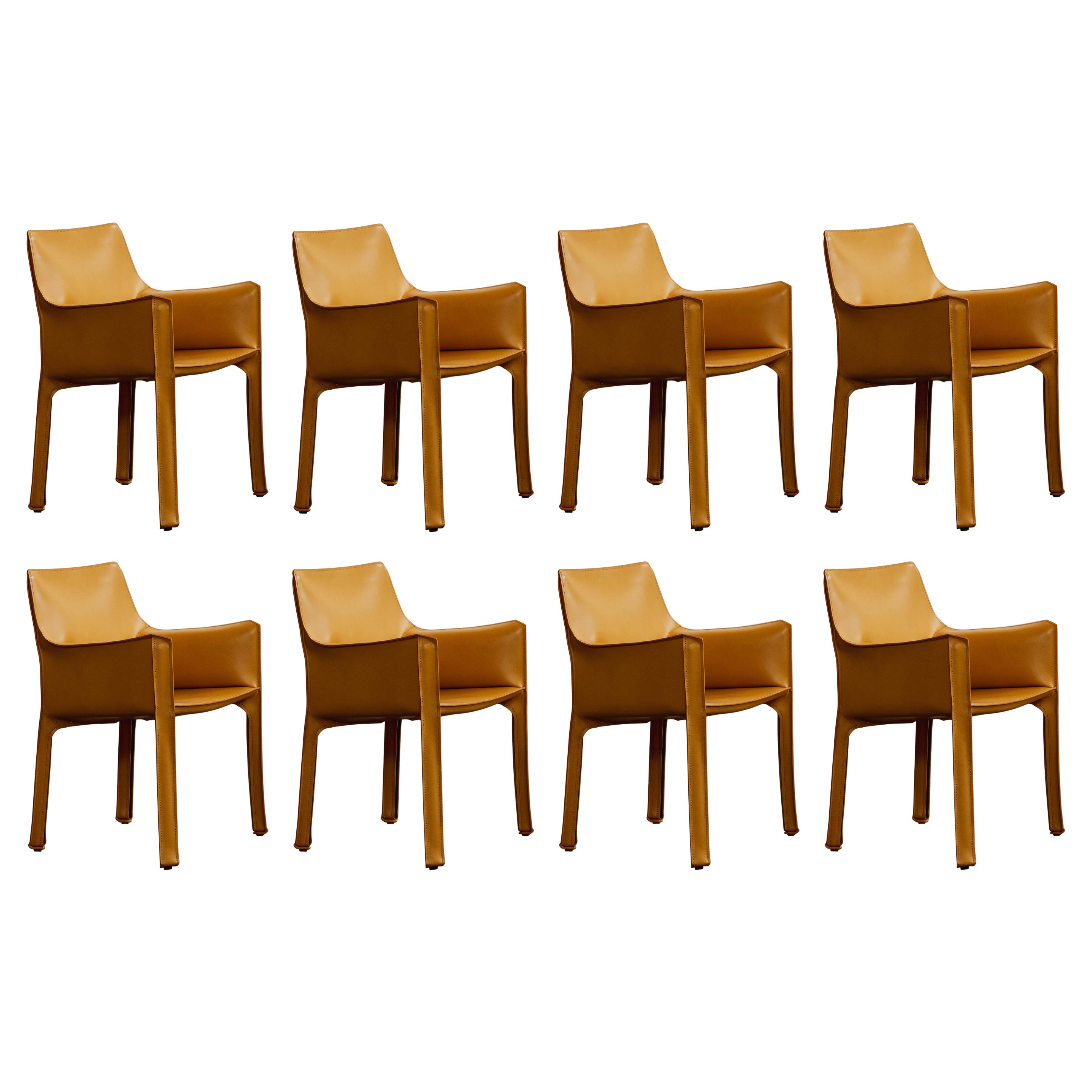 Mario Bellini "CAB 413 Chairs for Cassina, Mustard Leather, 1977, Set of 8