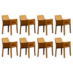 Mario Bellini "CAB 413 Chairs for Cassina, Mustard Leather, 1977, Set of 8