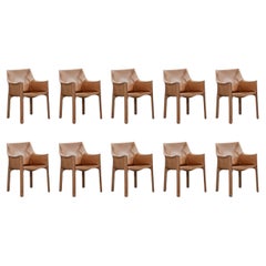 Mario Bellini "CAB 413” Chairs for Cassina, Natural Leather, 1977, Set of 10