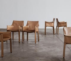 Mario Bellini "CAB 413” Chairs for Cassina, Natural Leather, 1977, Set of 14