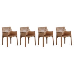 Mario Bellini "CAB 413” Chairs for Cassina, Natural Leather, 1977, Set of 4