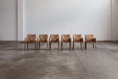Mario Bellini "CAB 413” Chairs for Cassina, Natural Leather, 1977, Set of 6