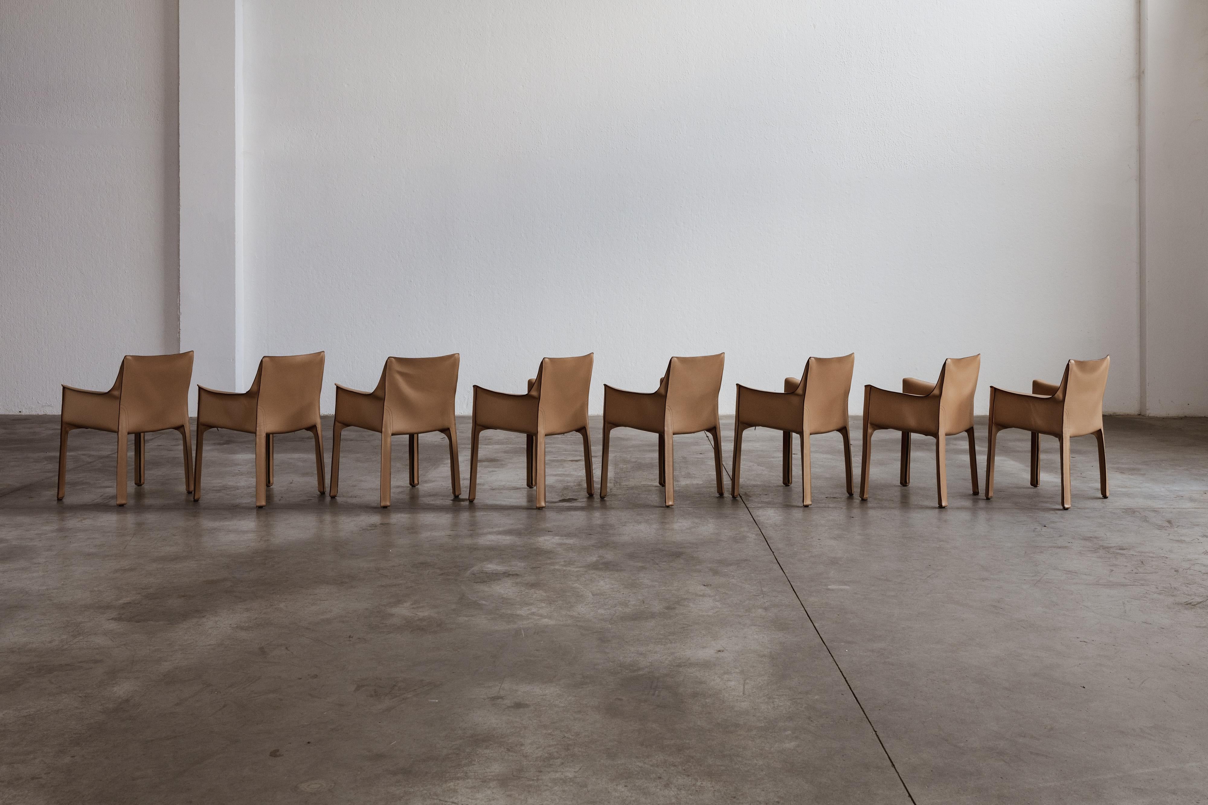 Mario Bellini „CAB 413 Stühle für Cassina, Naturleder, 1977, Set von 8 Stühlen im Zustand „Gut“ im Angebot in Lonigo, Veneto