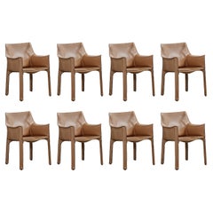 Mario Bellini "CAB 413” Chairs for Cassina, Natural Leather, 1977, Set of 8