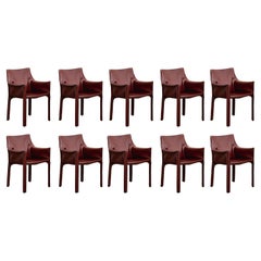Mario Bellini "CAB 413" per Cassina, pelle rossa russa, 1977, set di 10 sedie