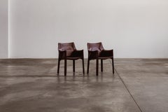 Mario Bellini “CAB 413” Chairs for Cassina, Russian Red Leather, 1977, Set of 2