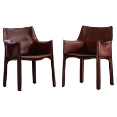 Mario Bellini “CAB 413” Chairs for Cassina, Russian Red Leather, 1977, Set of 2