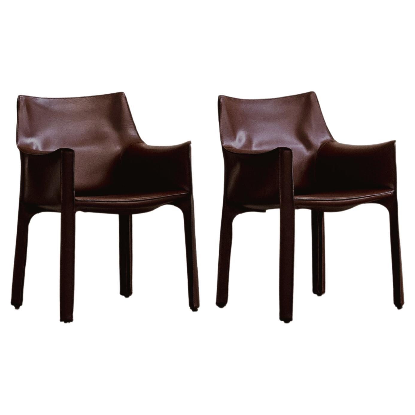 Sedie "CAB 413" di Mario Bellini per Cassina, pelle rossa russa, 1977, Set di 2