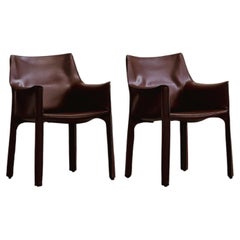 Sedie "CAB 413" di Mario Bellini per Cassina, pelle rossa russa, 1977, Set di 2