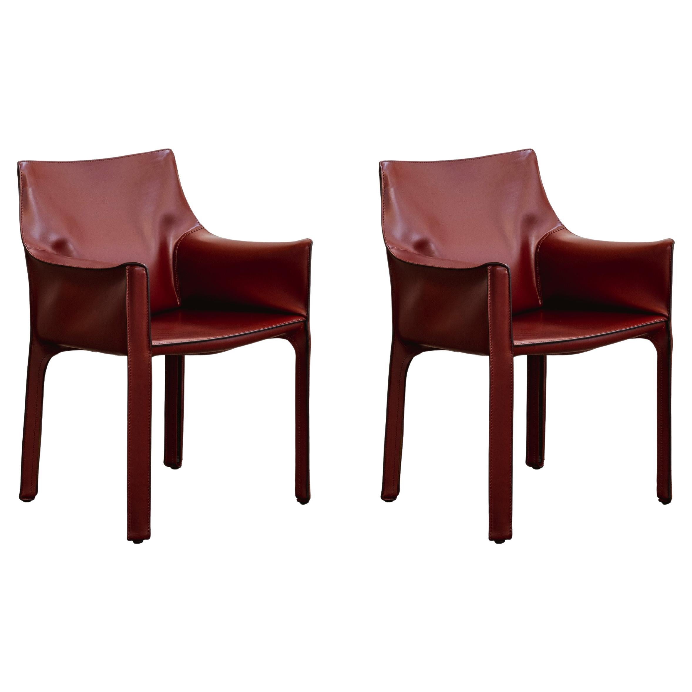 Mario Bellini “CAB 413” Chairs for Cassina, Russian Red Leather, 1977, Set of 2