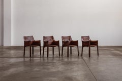 Mario Bellini “CAB 413” Chairs for Cassina, Russian Red Leather, 1977, Set of 4