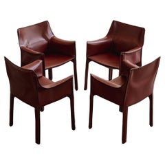Mario Bellini “CAB 413” Chairs for Cassina, Russian Red Leather, 1977, Set of 4