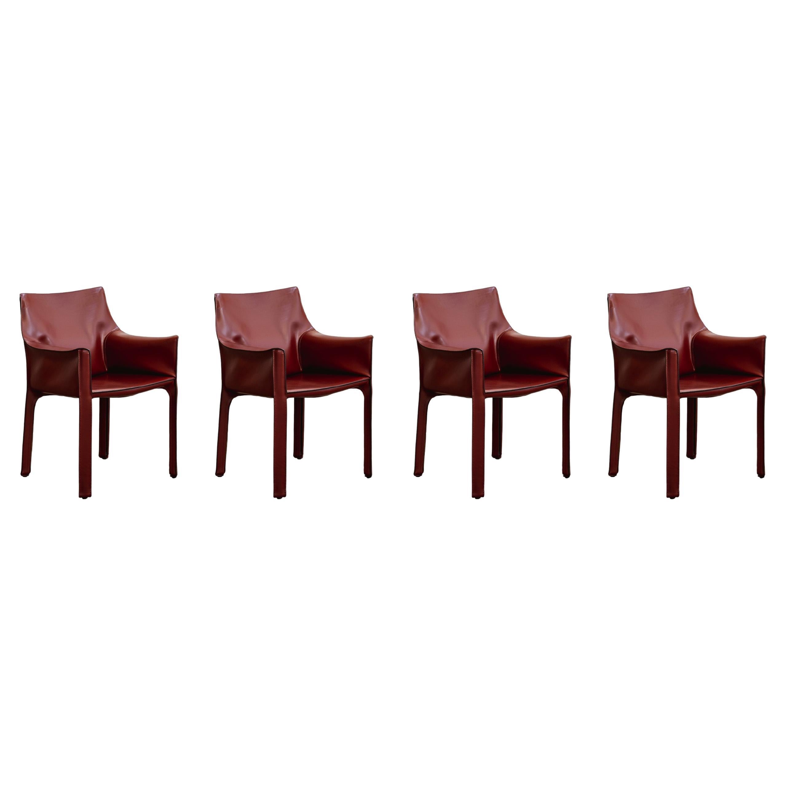 Mario Bellini “CAB 413” Chairs for Cassina, Russian Red Leather, 1977, Set of 4 For Sale