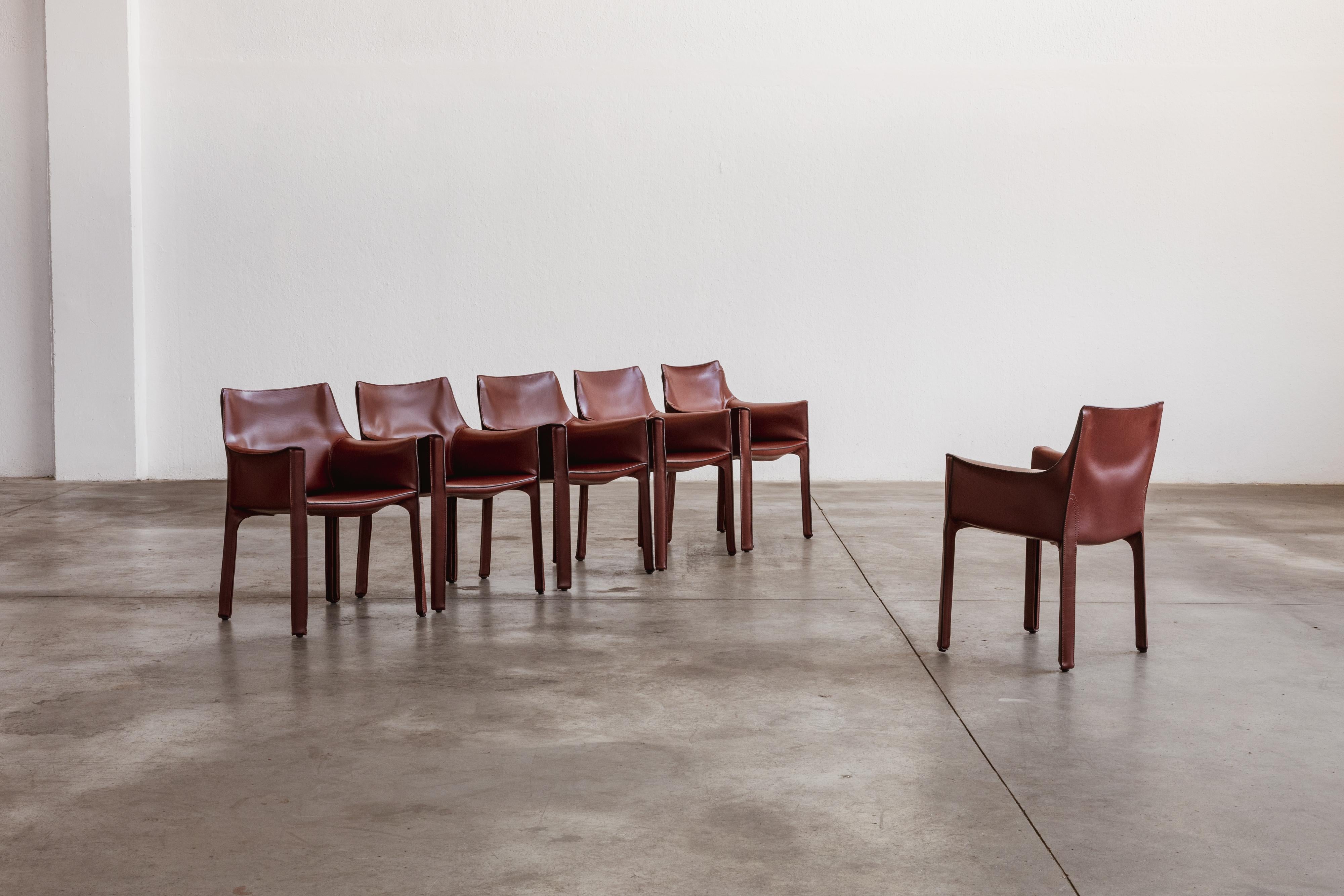 Mario Bellini “CAB 413” Chairs for Cassina, Russian Red Leather, 1977, Set of 6 en vente 2