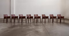 Mario Bellini “CAB 413” Chairs for Cassina, Russian Red Leather, Set of 8