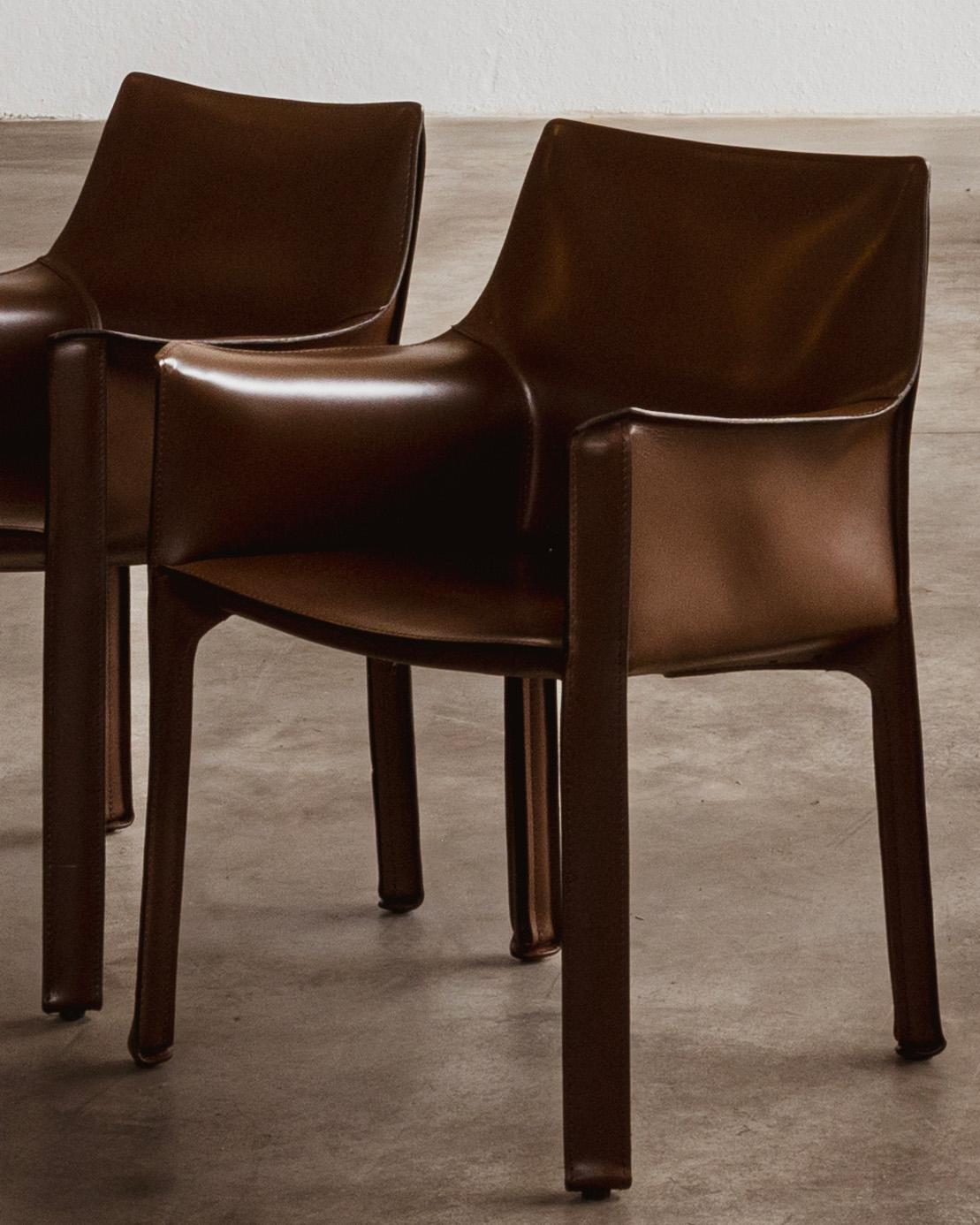 Mario Bellini „CAB 413 Stühle für Cassina, Tabakleder, 1977, Set von 16 Stühlen (Moderne der Mitte des Jahrhunderts) im Angebot