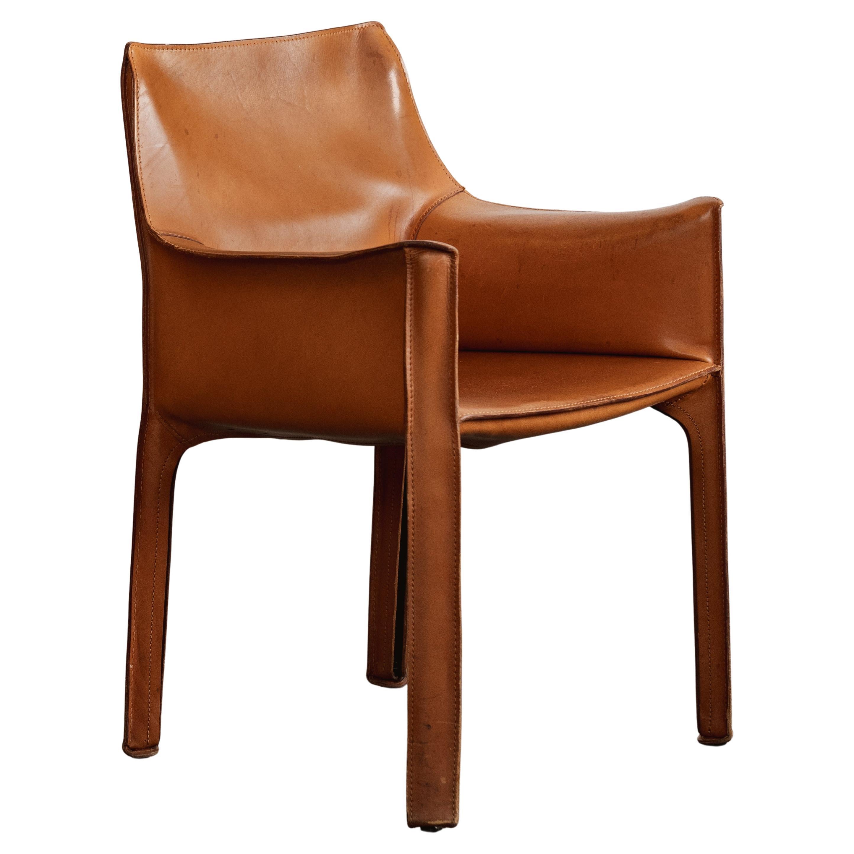 Mario Bellini "CAB 413" Chaise de salle à manger pour Cassina, cuir cognac patiné, 1977