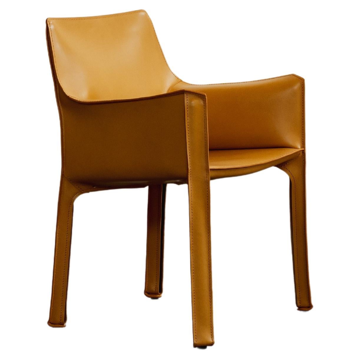 Silla "CAB 413" de Mario Bellini para Cassina, cuero mostaza, 1977