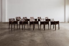 Mario Bellini "CAB 413” Chairs for Cassina, Tobacco Leather, 1977, Set of 10