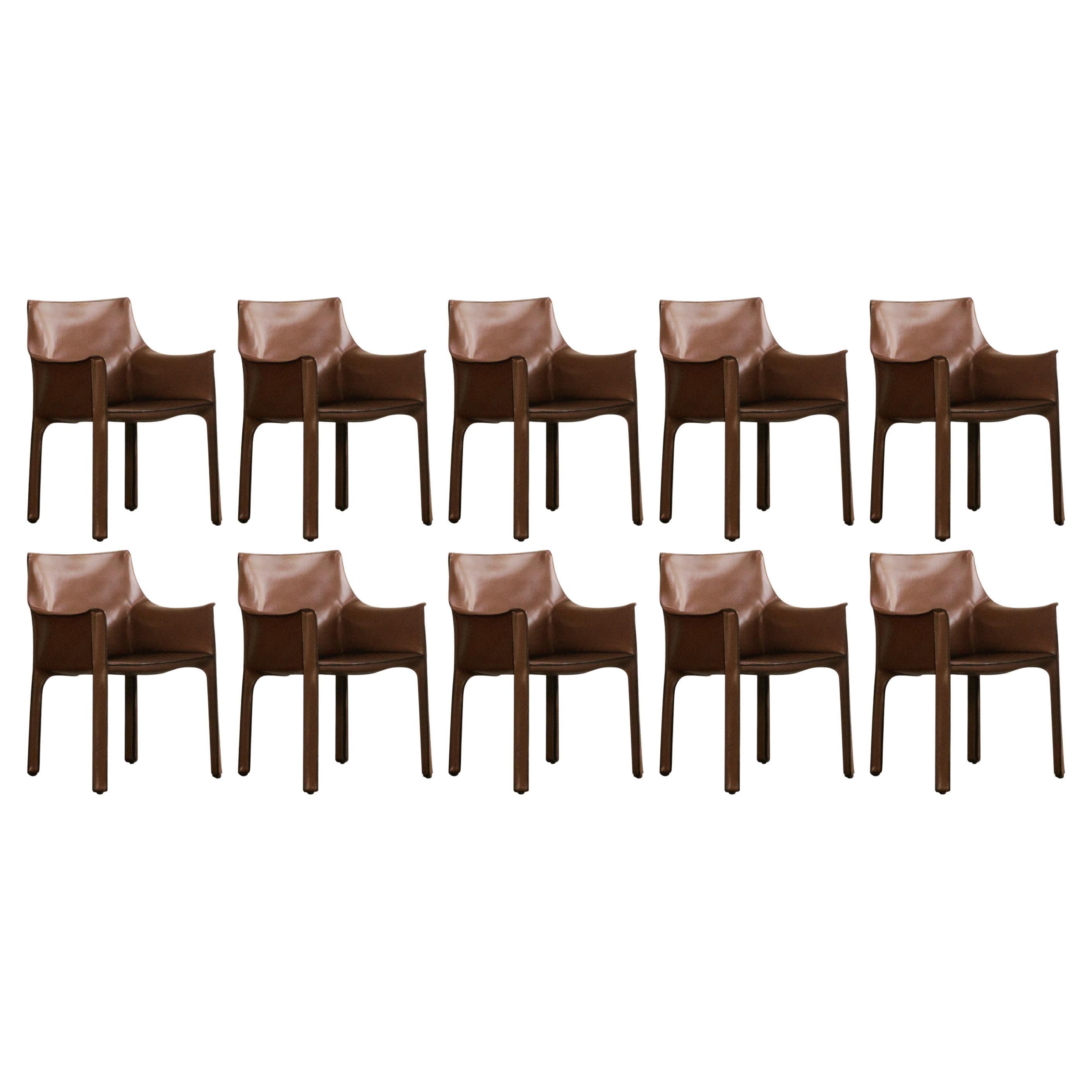 Mario Bellini "CAB 413" Chairs for Cassina in Light Brown, 1977, Set of 10 For Sale