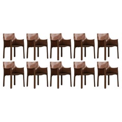 Mario Bellini "CAB 413" per Cassina, pelle nocciola, 1977, set di 10 sedie