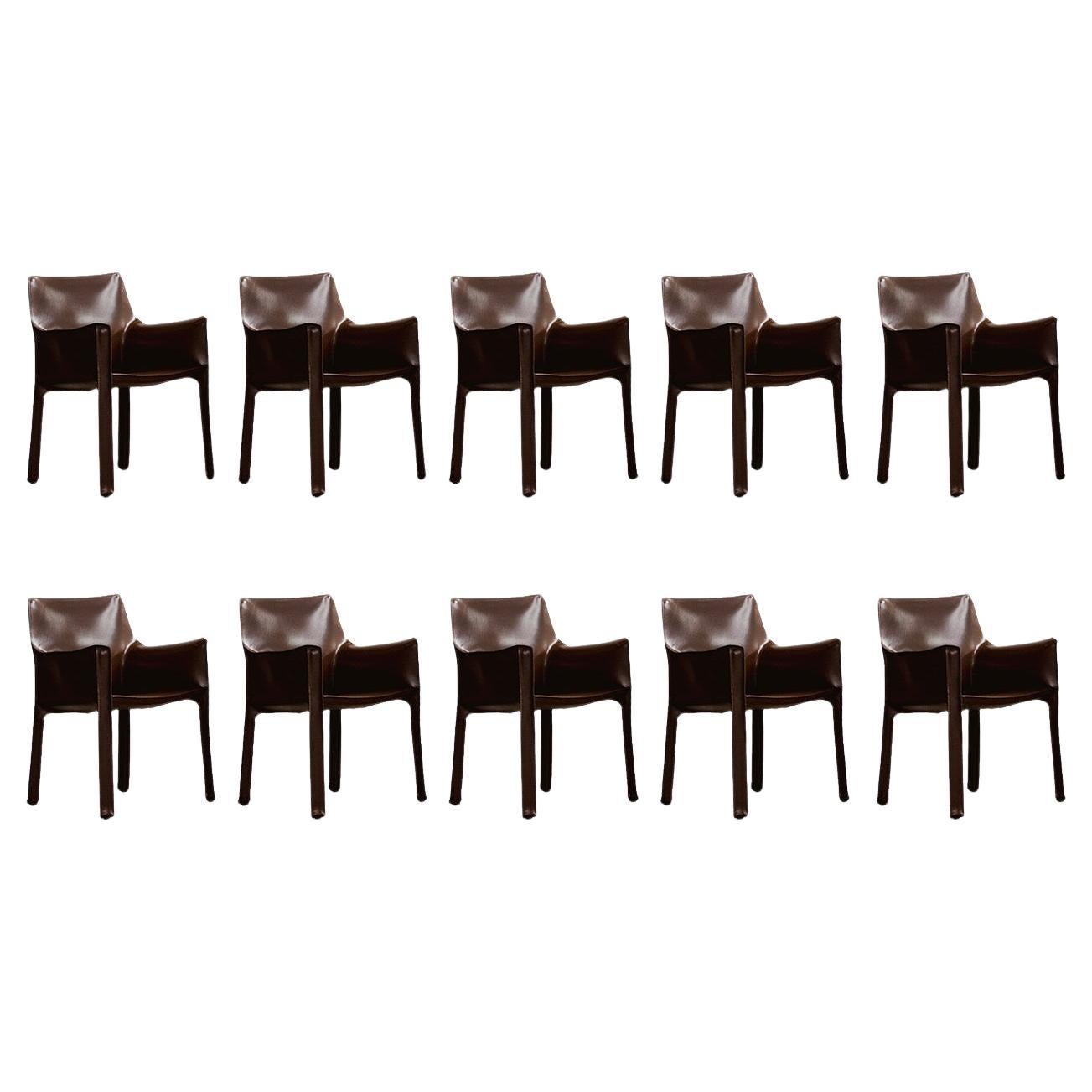 Mario Bellini "CAB 413" Chairs for Cassina in Dark Brown, 1977, Set of 10 For Sale