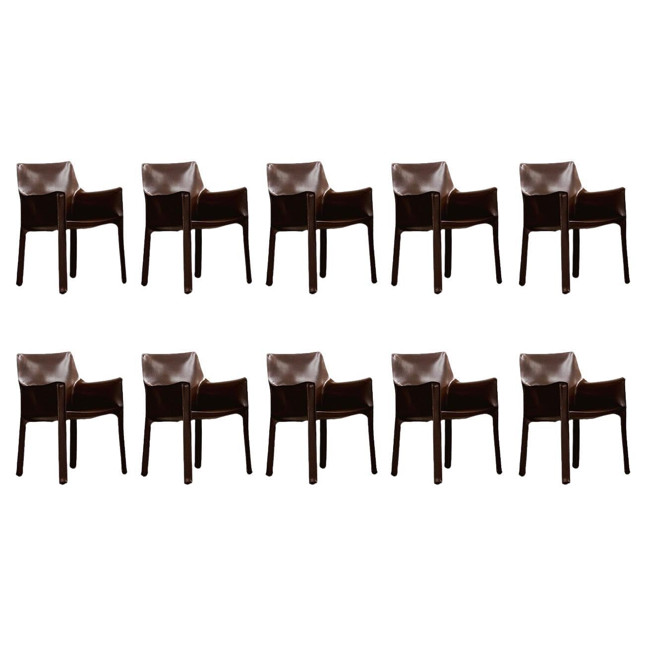Mario Bellini „CAB 413 Stühle für Cassina, Tabakleder, 1977, Set von 10 Stühlen