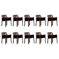 Mario Bellini "CAB 413" per Cassina, Pelle di tabacco, 1977, Set di 10 sedie