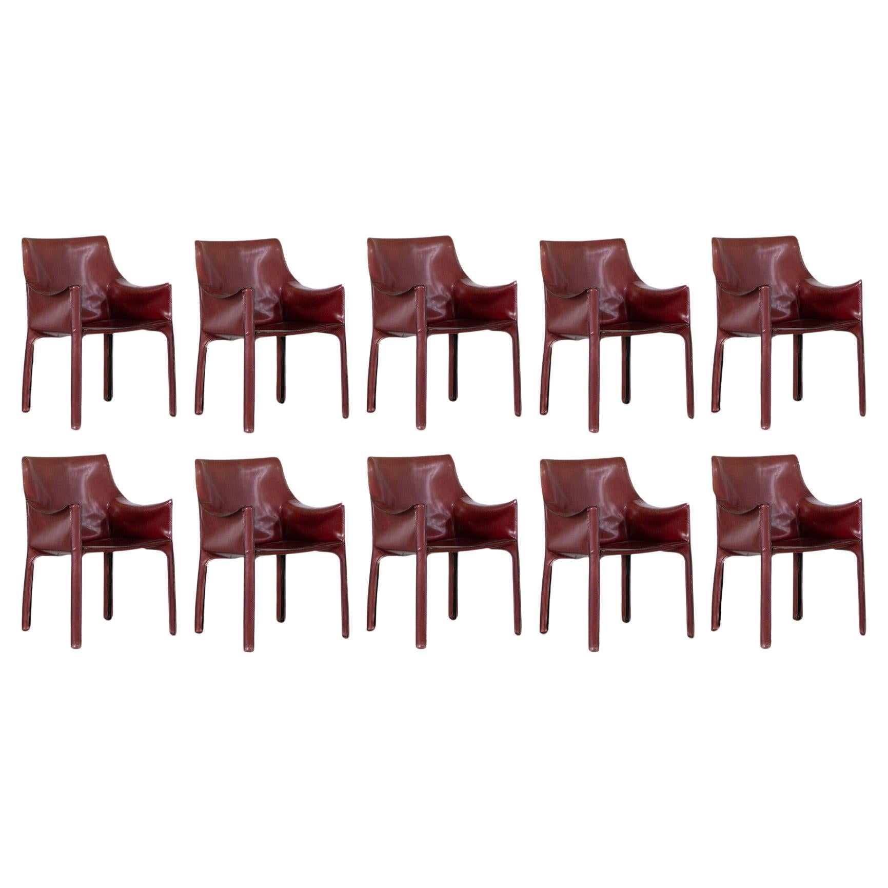 Mario Bellini „CAB 413 Stühle für Cassina, Bordeaux-Leder, 1977, Set von 10 Stühlen