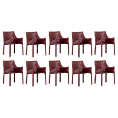 Mario Bellini „CAB 413 Stühle für Cassina, Bordeaux-Leder, 1977, Set von 10 Stühlen