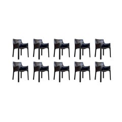 Mario Bellini "CAB 413" per Cassina, pelle nera, 1977, set di 10 sedie