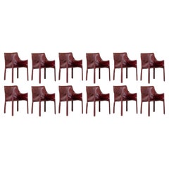Mario Bellini "CAB 413" per Cassina, pelle bordeaux, 1977, set di 12 sedie