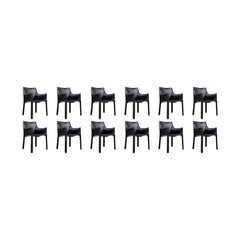 Mario Bellini "CAB 413" per Cassina, pelle nera, 1977, set di 12 sedie