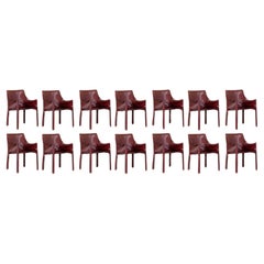 Mario Bellini "CAB 413" per Cassina, pelle bordeaux, 1977, set di 14 sedie