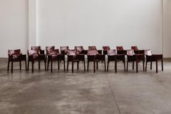 Mario Bellini "CAB 413” Chairs for Cassina, Bordeaux Leather, 1977, Set of 16
