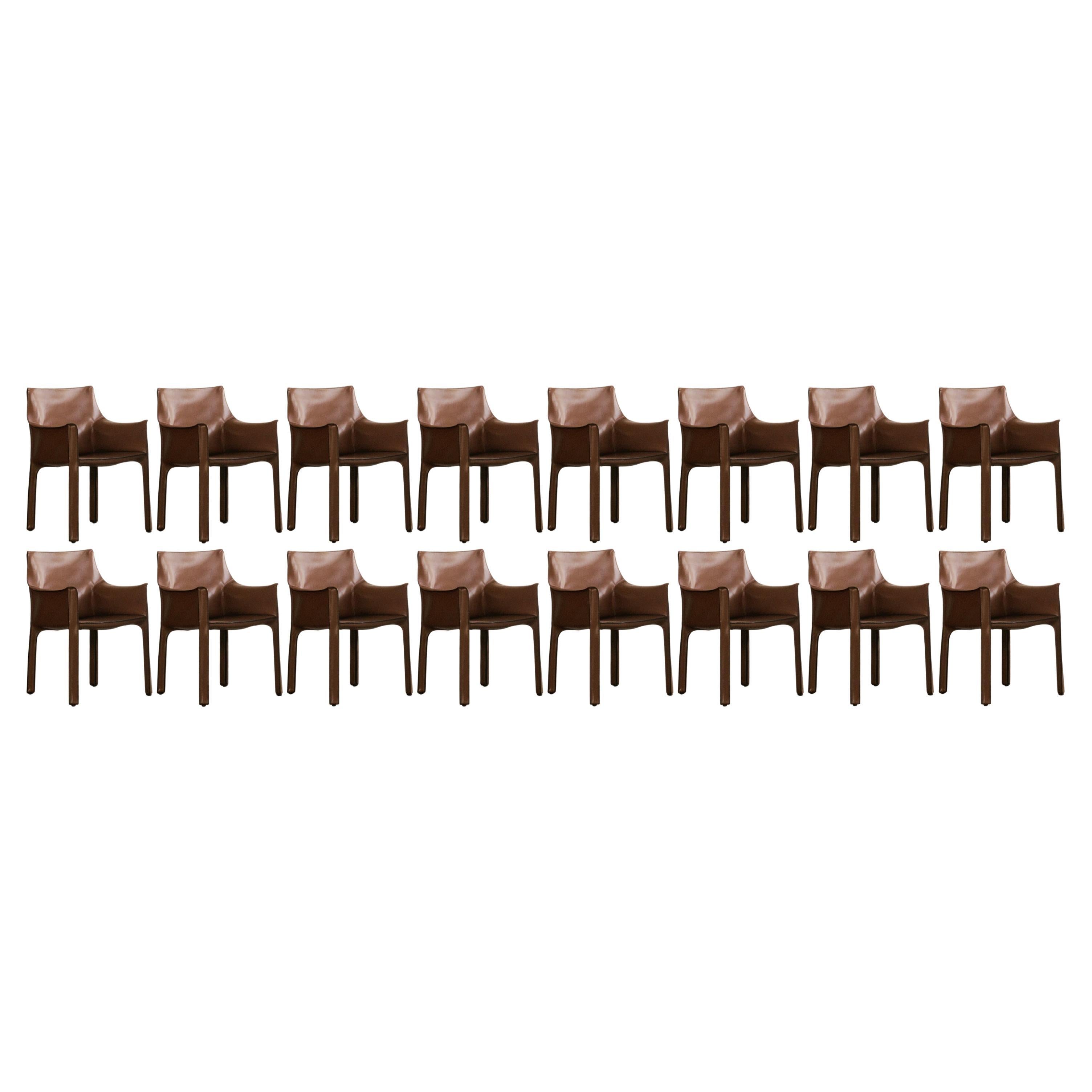 Mario Bellini "CAB 413" Chairs for Cassina in Light Brown, 1977, Set of 16 For Sale
