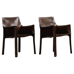 Sedie "CAB 413" di Mario Bellini per Cassina, pelle di tabacco, 1977, set di 2