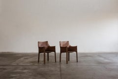 Mario Bellini "CAB 413” Chairs for Cassina, Hazelnut Leather, 1977, Set of 2