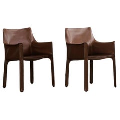 Vintage Mario Bellini "CAB 413" Chairs for Cassina in Dark Brown, 1977, Set of 2