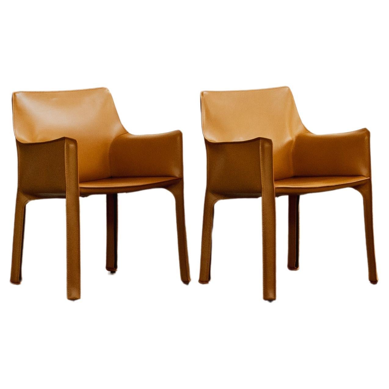 Mario Bellini "CAB 413" Chairs for Cassina in Yellow, 1977, Set of 2 For Sale