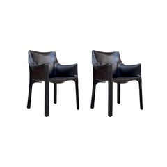 Mario Bellini "CAB 413" Stühle für Cassina, Schwarzes Leder, 1977, 2 Stück