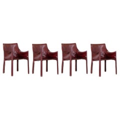 Mario Bellini, ensemble de 4 chaises CAB 413 pour Cassina, cuir bordeaux, 1977