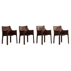 Vintage Mario Bellini "CAB 413" Chairs for Cassina in Light Brown, 1977, Set of 4