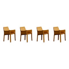 Mario Bellini "CAB 413 Stühle für Cassina, senffarbenes Leder, 1977, 4er-Set