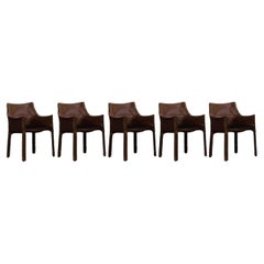 Mario Bellini "CAB 413” Chairs for Cassina, Hazelnut Leather, 1977, Set of 5