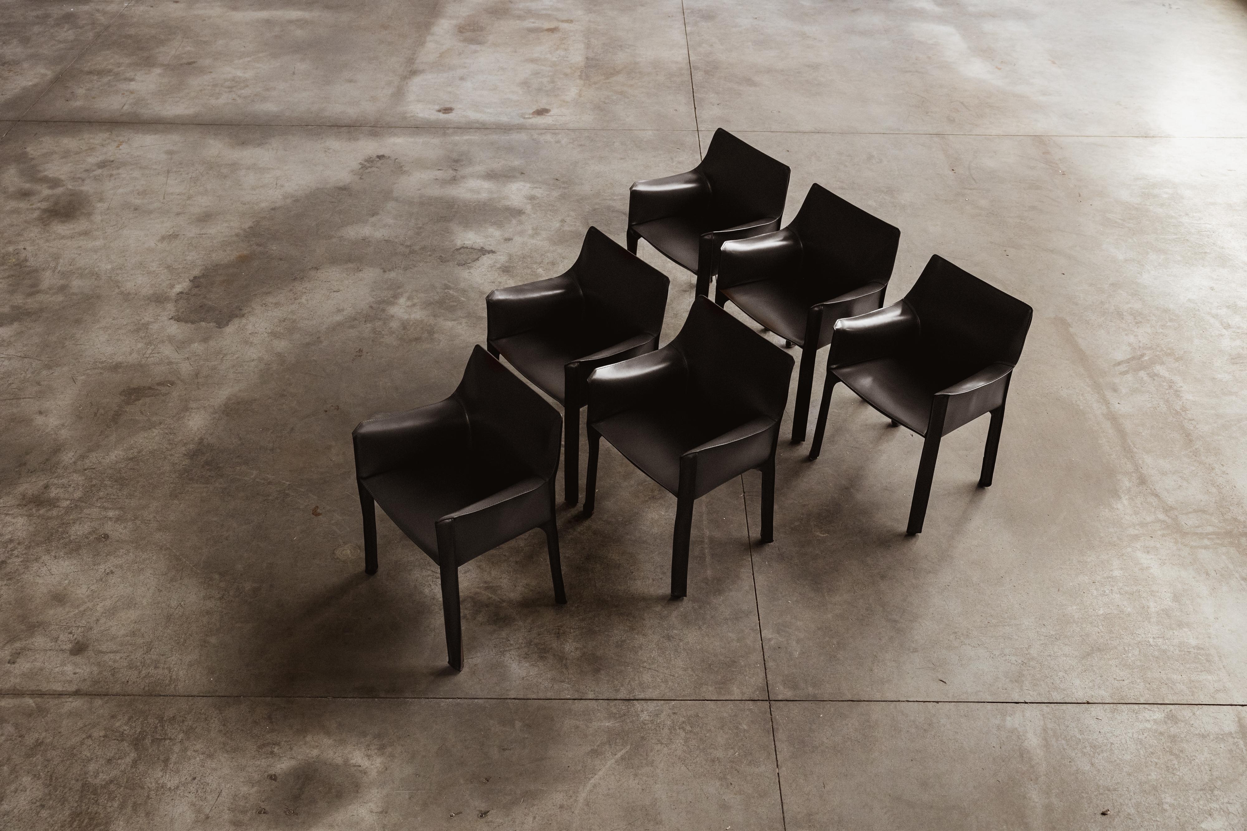 Chaises de salle à manger CAB 413 de Mario Bellini pour Cassina, 1977, lot de 6 en vente 5