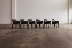 Mario Bellini "CAB 413" per Cassina, pelle nera, 1977, set di 6 sedie