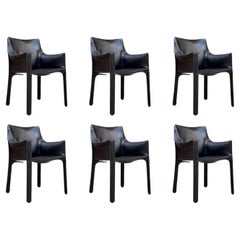 Mario Bellini "CAB 413" per Cassina, pelle nera, 1977, set di 6 sedie