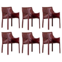 Mario Bellini "CAB 413" per Cassina, pelle bordeaux, 1977, set di 6 sedie