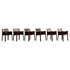 Vintage Mario Bellini "CAB 413" Chairs for Cassina in Dark Brown, 1977, Set of 6